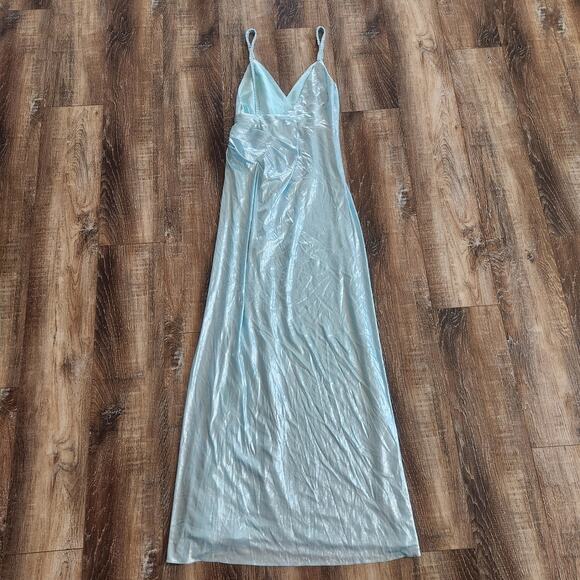 Retrofete Yesi Dress in Blue Silver Size Small Metallic Maxi Spaghetti Straps - Picture 7 of 11
